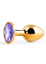 Золотистая анальная пробка с фиолетовым стразом - 7,2 см. - Anal Jewelry Plug - купить с доставкой в Рязани