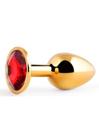 Золотистая анальная пробка с красным стразом - 7,2 см. - Anal Jewelry Plug - купить с доставкой в Рязани