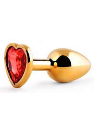 Золотистая анальная пробка с красным стразом-сердечком - 7 см. - Anal Jewelry Plug - купить с доставкой в Рязани