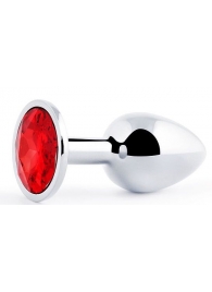 Серебристая анальная пробка с красным стразом - 7,2 см. - Anal Jewelry Plug - купить с доставкой в Рязани
