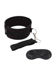 Черный ошейник с длинным поводком Collar and Leash Set - Lux Fetish - купить с доставкой в Рязани