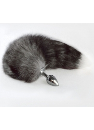 Серебристая анальная пробка с серым хвостиком - Sitabella - купить с доставкой в Рязани