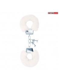 Белые меховые наручники на сцепке с ключиками - Notabu - купить с доставкой в Рязани