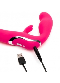Ярко-розовый безремневой страпон Rechargeable Vibrating Strapless Strap-On - Happy Rabbit - купить с доставкой в Рязани