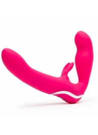 Ярко-розовый безремневой страпон Rechargeable Vibrating Strapless Strap-On - Happy Rabbit - купить с доставкой в Рязани