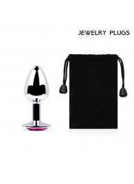Серебристая анальная пробка с малиновым кристаллом - 7,2 см. - Anal Jewelry Plug - купить с доставкой в Рязани