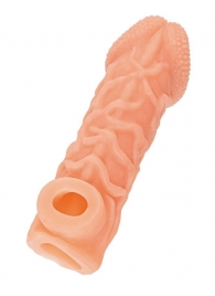 Телесная закрытая насадка с венками Cock Sleeve Size S - 13,8 см. - KOKOS - в Рязани купить с доставкой