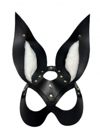 Черная маска зайки с белым мехом на ушках Miss Bunny - БДСМ Арсенал - купить с доставкой в Рязани