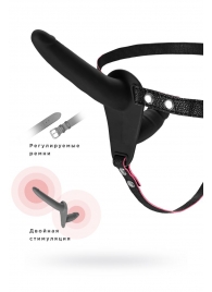 Черный страпон на ремнях с вагинальной пробкой - 15 см. - ToyFa - купить с доставкой в Рязани