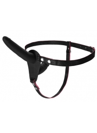 Черный страпон на ремнях с вагинальной пробкой - 15 см. - ToyFa - купить с доставкой в Рязани