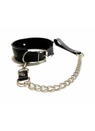 Черный ошейник с поводком из эко-кожи - БДСМ Арсенал - купить с доставкой в Рязани