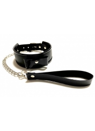 Черный ошейник с поводком из эко-кожи - БДСМ Арсенал - купить с доставкой в Рязани