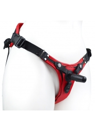 Красно-черный женский пояс с 2 способами крепления насадок и вагинальной пробкой - LOVETOY (А-Полимер) - купить с доставкой в Рязани