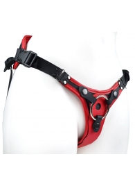 Красно-черный женский пояс с 2 способами крепления насадок и вагинальной пробкой - LOVETOY (А-Полимер) - купить с доставкой в Рязани