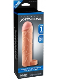 Телесная насадка с кольцом Perfect 1 Extension with Ball Strap - 17 см. - Pipedream - в Рязани купить с доставкой