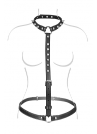 Черная упряжь на тело с шипами на ошейнике - Fetish Tentation - купить с доставкой в Рязани