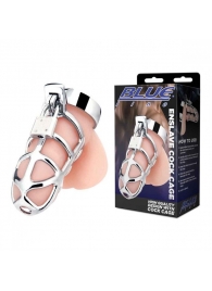 Серебристая металлическая клетка для члена с замком Enslave Cock Cage - BlueLine - купить с доставкой в Рязани