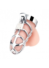Серебристая металлическая клетка для члена с замком Enslave Cock Cage - BlueLine - купить с доставкой в Рязани