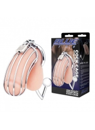 Серебристая металлическая клетка с анальным стимулятором Cock Cage - BlueLine - купить с доставкой в Рязани