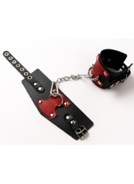 Черные кожаные оковы с красными вставками - Crazy Handmade - купить с доставкой в Рязани