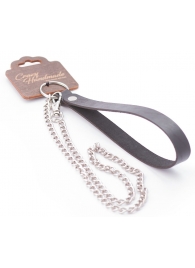 Серебристый металлический поводок с кожаной черной ручкой - 80 см. - Crazy Handmade - купить с доставкой в Рязани