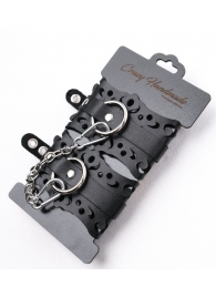 Ажурные наручники из черной кожи - Crazy Handmade - купить с доставкой в Рязани