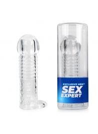 Прозрачная рельефная насадка-реалистик с петлей для мошонки - 13,5 см. - Sex Expert - в Рязани купить с доставкой