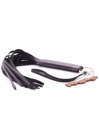 Черная кожаная плеть с удобной ручкой - 50 см. - Crazy Handmade - купить с доставкой в Рязани