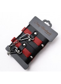 Черно-красные кожаные наручники на металлической сцепке - Crazy Handmade - купить с доставкой в Рязани