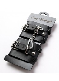 Черные кожаные наручники с ремешками - Crazy Handmade - купить с доставкой в Рязани