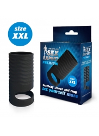 Черная открытая насадка на пенис с кольцом для мошонки XXL-size - 9,4 см. - Sex Expert - в Рязани купить с доставкой