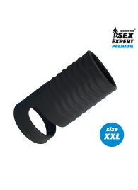 Черная открытая насадка на пенис с кольцом для мошонки XXL-size - 9,4 см. - Sex Expert - в Рязани купить с доставкой