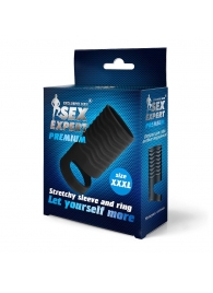 Черная открытая насадка на пенис с кольцом для мошонки XXXL-size - 9,9 см. - Sex Expert - в Рязани купить с доставкой