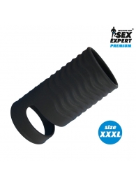 Черная открытая насадка на пенис с кольцом для мошонки XXXL-size - 9,9 см. - Sex Expert - в Рязани купить с доставкой