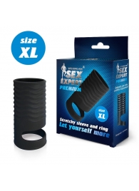 Черная открытая насадка на пенис с кольцом для мошонки XL-size - 8,9 см. - Sex Expert - в Рязани купить с доставкой