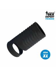 Черная открытая насадка на пенис с кольцом для мошонки XL-size - 8,9 см. - Sex Expert - в Рязани купить с доставкой