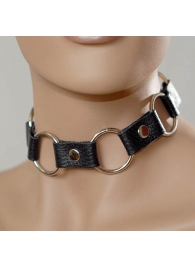 Кожаный черный ошейник с кольцами - Sitabella - купить с доставкой в Рязани
