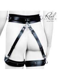 Черный кожаный пояс с гартерами - L-XL - Notabu - купить с доставкой в Рязани