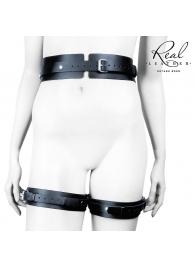 Черный кожаный пояс с гартерами - L-XL - Notabu - купить с доставкой в Рязани