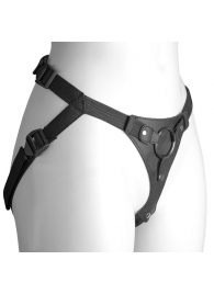 Черный женский пояс-трусики с кольцом для фиксации насадок - LOVETOY (А-Полимер) - купить с доставкой в Рязани