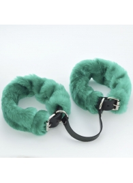 Черные кожаные оковы со съемной зеленой опушкой - Sitabella - купить с доставкой в Рязани