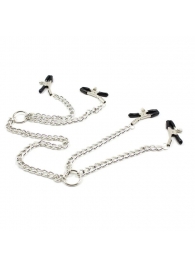 Серебристые зажимы для сосков и половых губ на тонкой цепочке - Notabu - купить с доставкой в Рязани