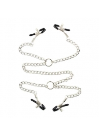 Серебристые зажимы для сосков и половых губ на тонкой цепочке - Notabu - купить с доставкой в Рязани