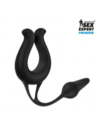Черная вибронасадка Sex Expert с анальной втулкой - Sex Expert - в Рязани купить с доставкой