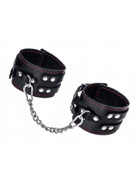 Черные кожаные оковы с двумя ремнями и контрастной строчкой - Pecado - купить с доставкой в Рязани