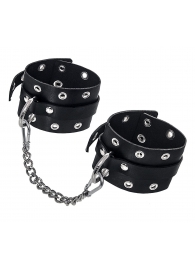 Черные кожаные однослойные оковы с люверсами - Pecado - купить с доставкой в Рязани