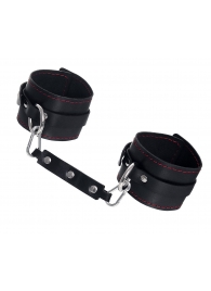 Черные кожаные однослойные оковы с контрастной строчкой - Pecado - купить с доставкой в Рязани