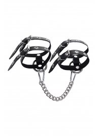 Черные однослойные кожаные оковы из двух ремешков - Pecado - купить с доставкой в Рязани