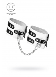 Бело-черные оковы с двумя ремешками и люверсами - Pecado - купить с доставкой в Рязани
