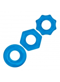 Комплект из трех голубых колец для эрекции 3-Pack Nuts   Bolts Stretch Cock Ring Set - BlueLine - в Рязани купить с доставкой
